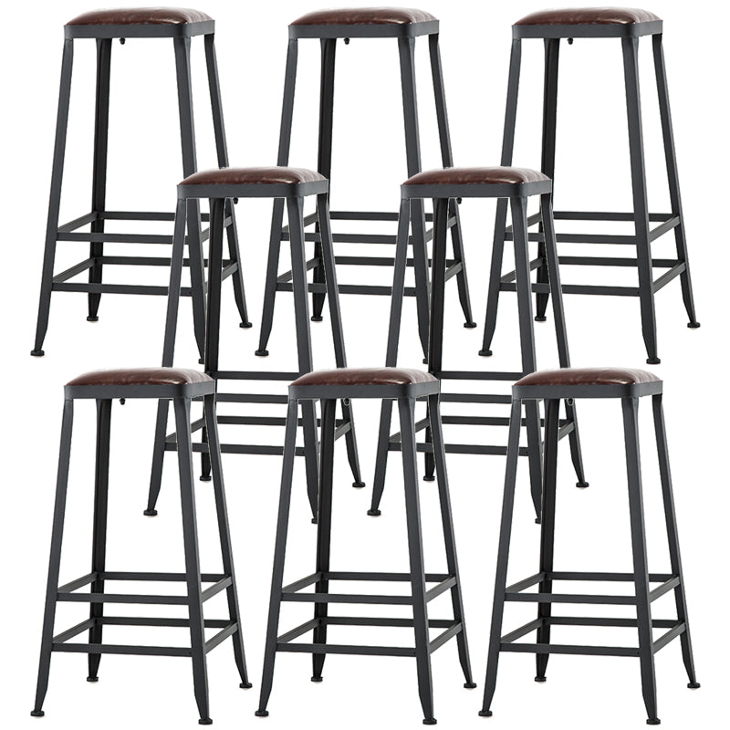 Industrial Armless Counter Stool Iron Bar Stool with Leather Cushion and Footrest