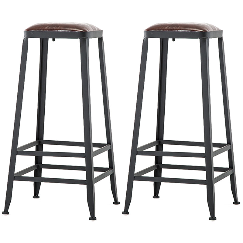 Industrial Armless Counter Stool Iron Bar Stool with Leather Cushion and Footrest