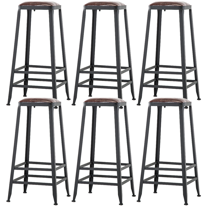 Industrial Armless Counter Stool Iron Bar Stool with Leather Cushion and Footrest