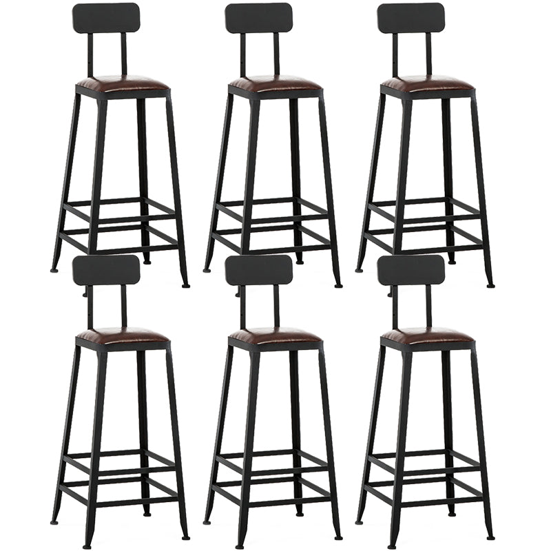 Industrial Armless Counter Stool Iron Bar Stool with Leather Cushion and Footrest
