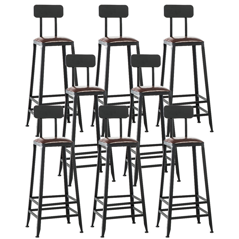 Industrial Armless Counter Stool Iron Bar Stool with Leather Cushion and Footrest