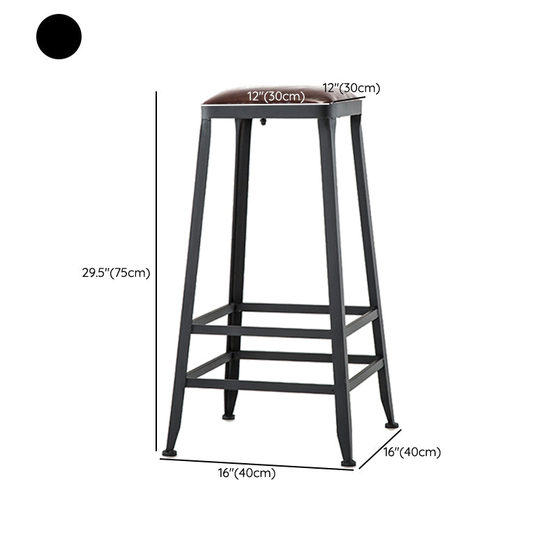 Industrial Armless Counter Stool Iron Bar Stool with Leather Cushion and Footrest