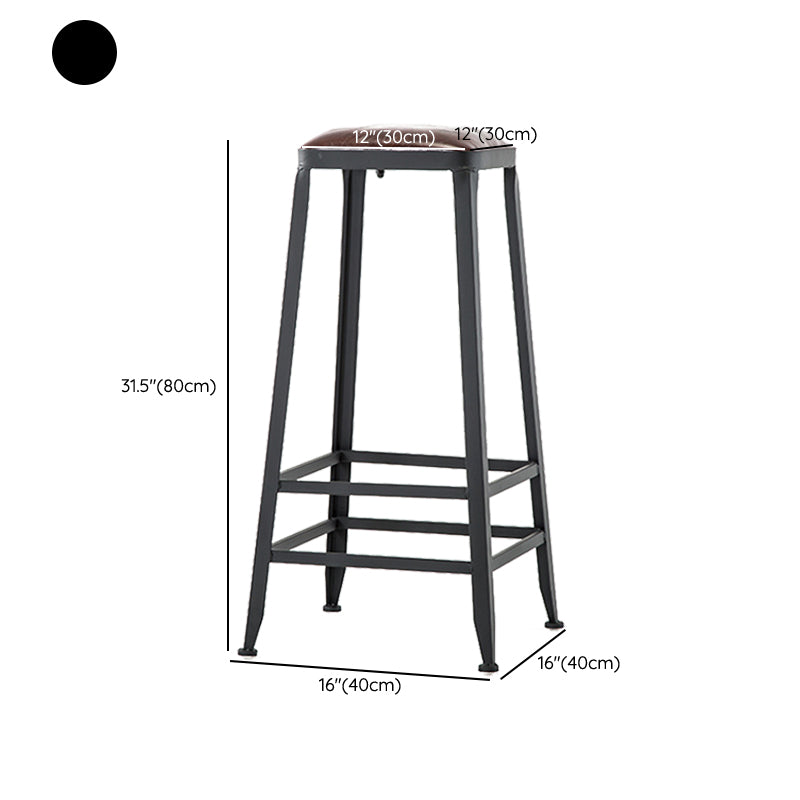 Industrial Armless Counter Stool Iron Bar Stool with Leather Cushion and Footrest