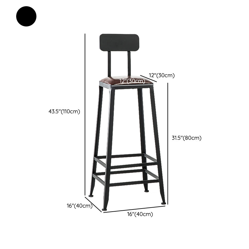 Industrial Armless Counter Stool Iron Bar Stool with Leather Cushion and Footrest