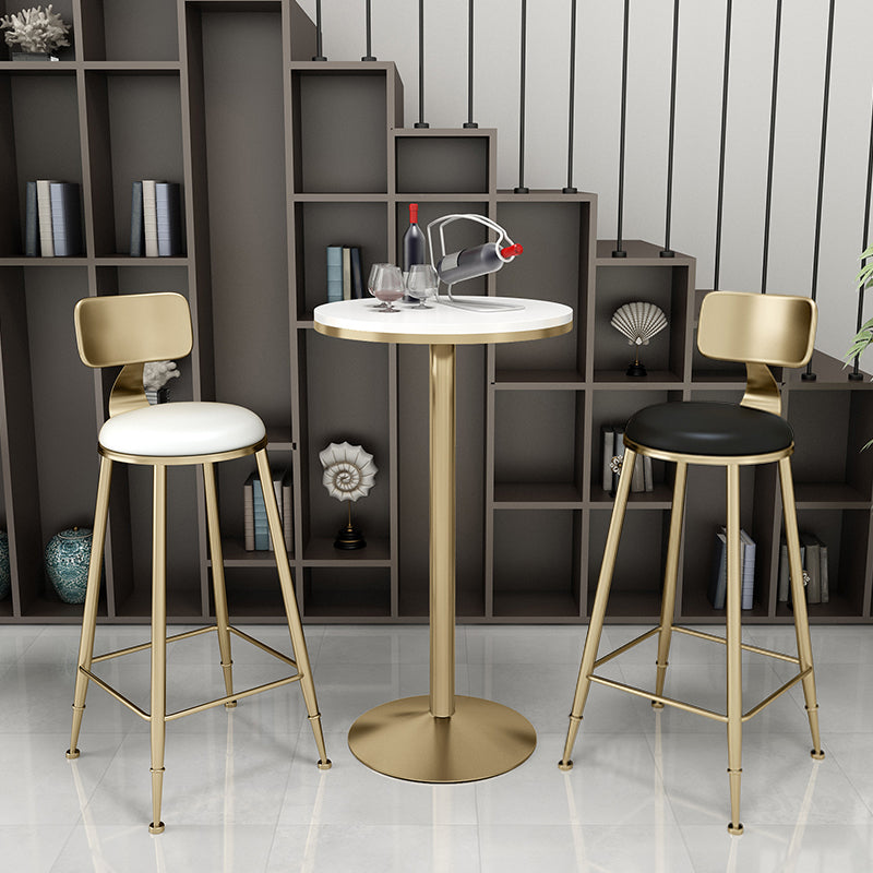 Glam Footrest Indoor Counter Stool Leather Round Dining Stool with Gold Base
