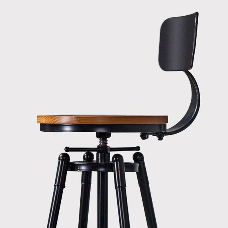 Black Metal Adjustable Height Bar Stool Solid Wood Armless Bar Stool