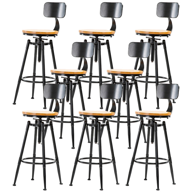 Black Metal Adjustable Height Bar Stool Solid Wood Armless Bar Stool