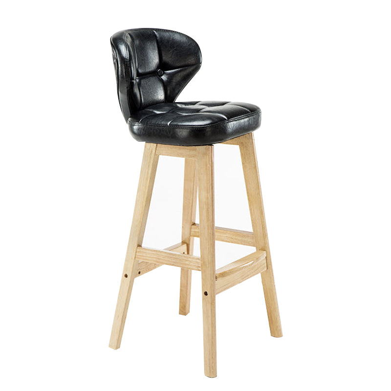 Industrial Armless Backrest Counter Stool Wood Cafe Bar Stool with Leather Cushion