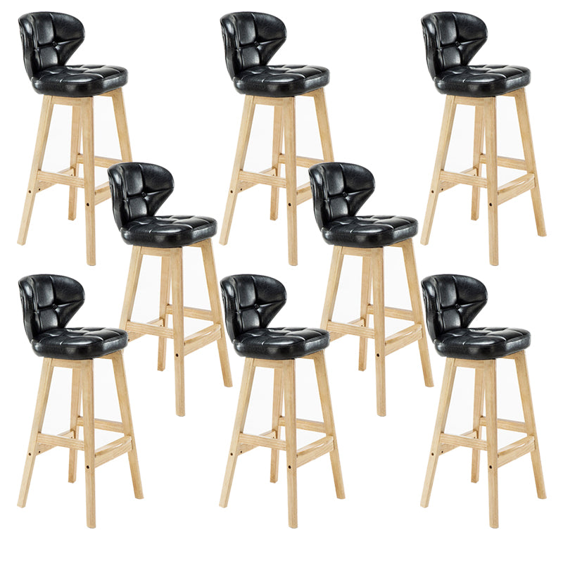 Industrial Armless Backrest Counter Stool Wood Cafe Bar Stool with Leather Cushion