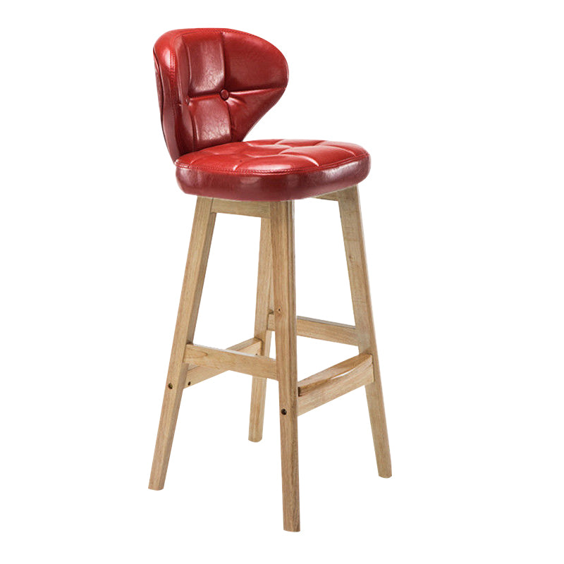Industrial Armless Backrest Counter Stool Wood Cafe Bar Stool with Leather Cushion