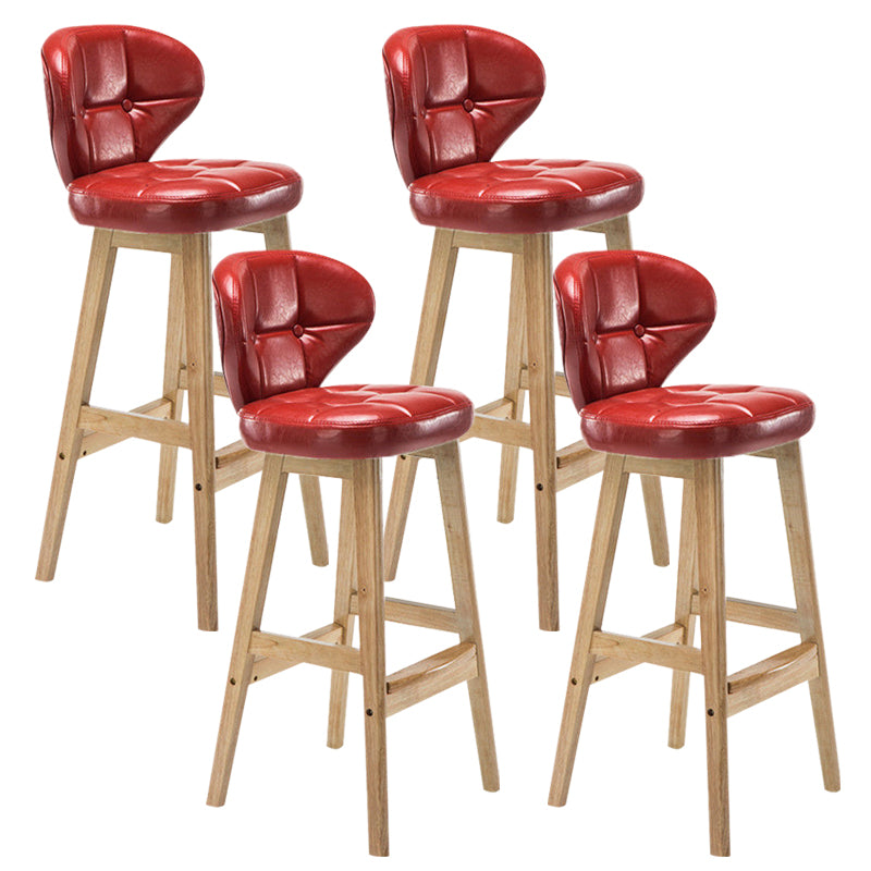 Industrial Armless Backrest Counter Stool Wood Cafe Bar Stool with Leather Cushion