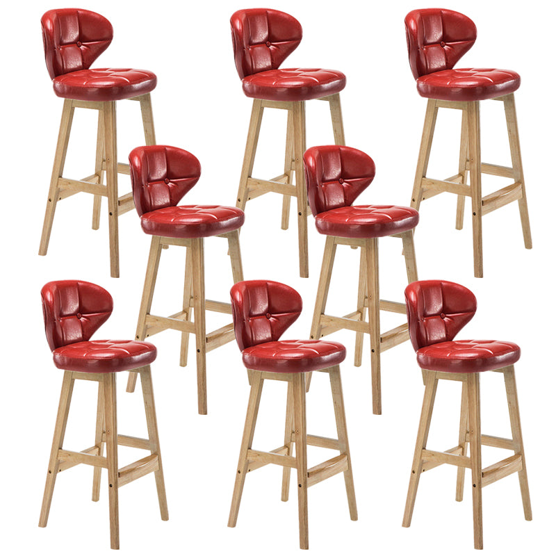 Industrial Armless Backrest Counter Stool Wood Cafe Bar Stool with Leather Cushion