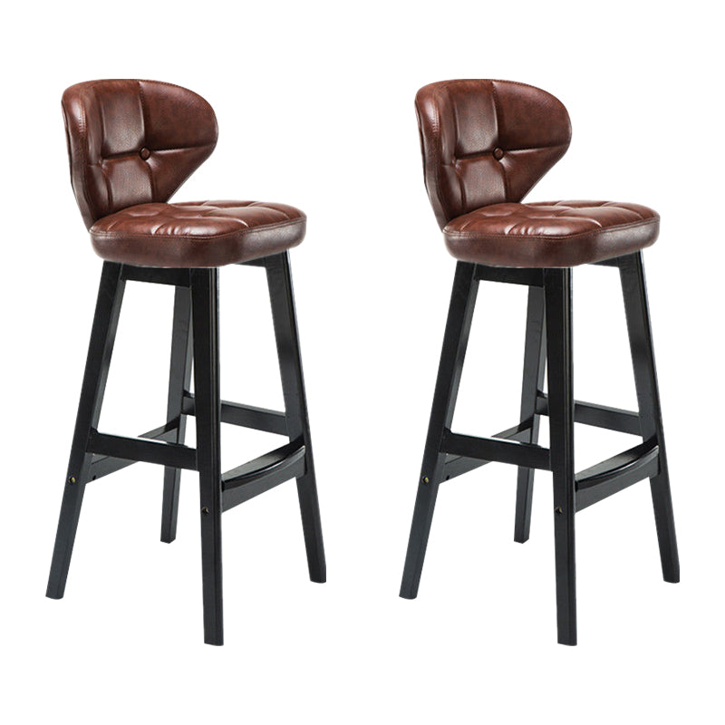 Industrial Armless Backrest Counter Stool Wood Cafe Bar Stool with Leather Cushion