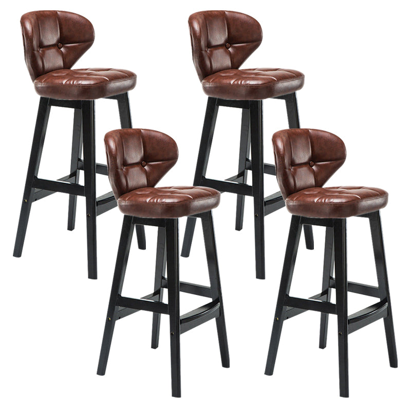 Industrial Armless Backrest Counter Stool Wood Cafe Bar Stool with Leather Cushion