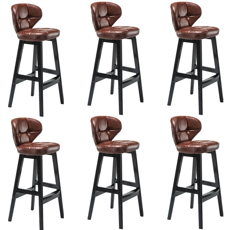 Industrial Armless Backrest Counter Stool Wood Cafe Bar Stool with Leather Cushion