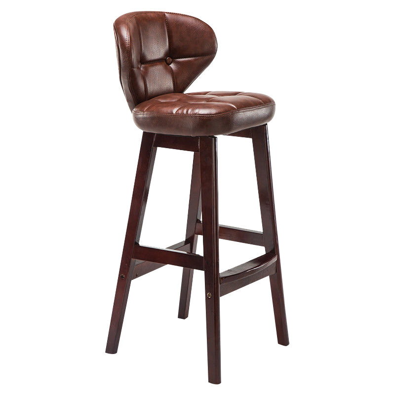 Industrial Armless Backrest Counter Stool Wood Cafe Bar Stool with Leather Cushion