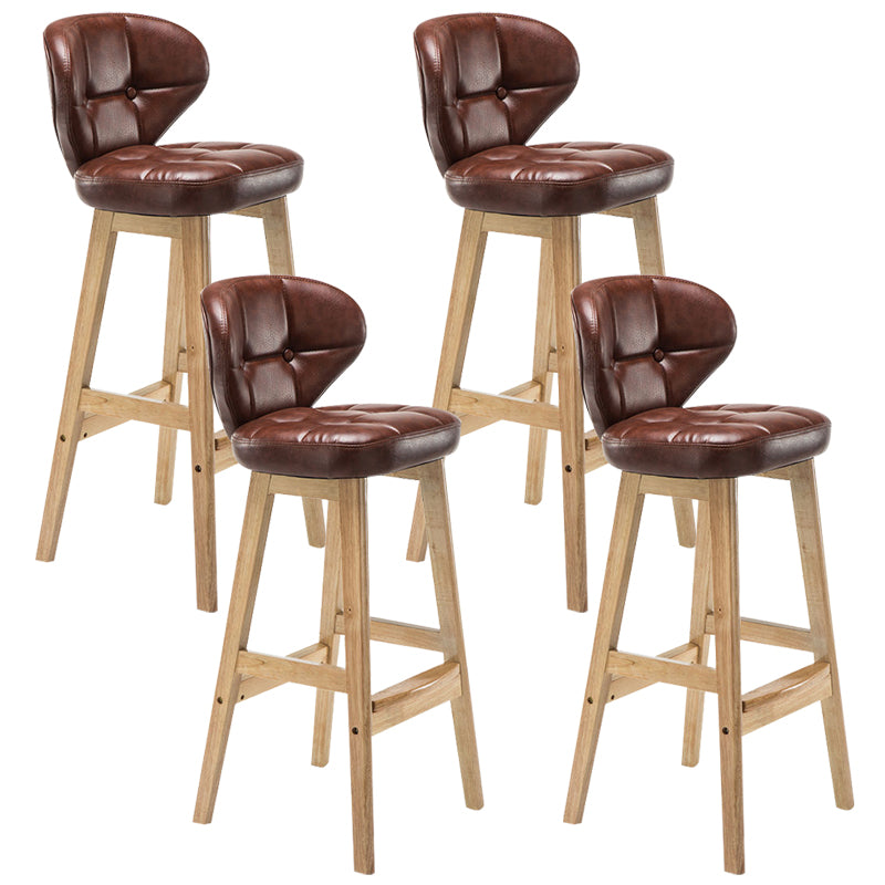 Industrial Armless Backrest Counter Stool Wood Cafe Bar Stool with Leather Cushion