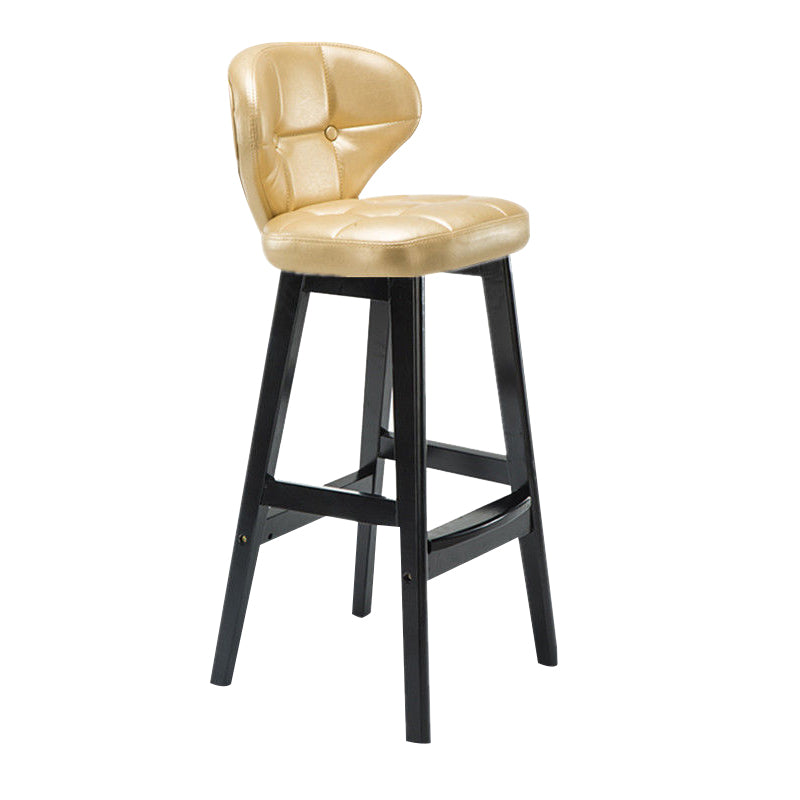 Industrial Armless Backrest Counter Stool Wood Cafe Bar Stool with Leather Cushion