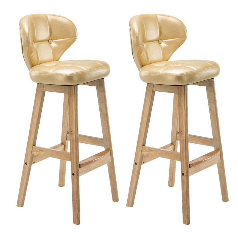 Industrial Armless Backrest Counter Stool Wood Cafe Bar Stool with Leather Cushion