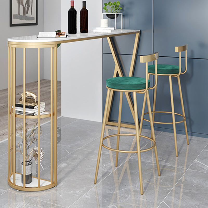Contemporary Velvet Counter Stool Round Living Room Bar Stool with Metal Legs