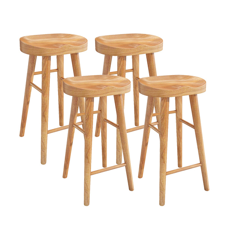 Contemporary Solid Wood Counter Stool Saddle Seat Backless Bar Stool
