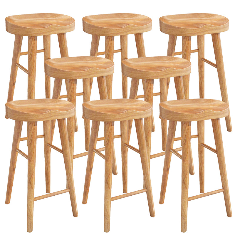 Contemporary Solid Wood Counter Stool Saddle Seat Backless Bar Stool