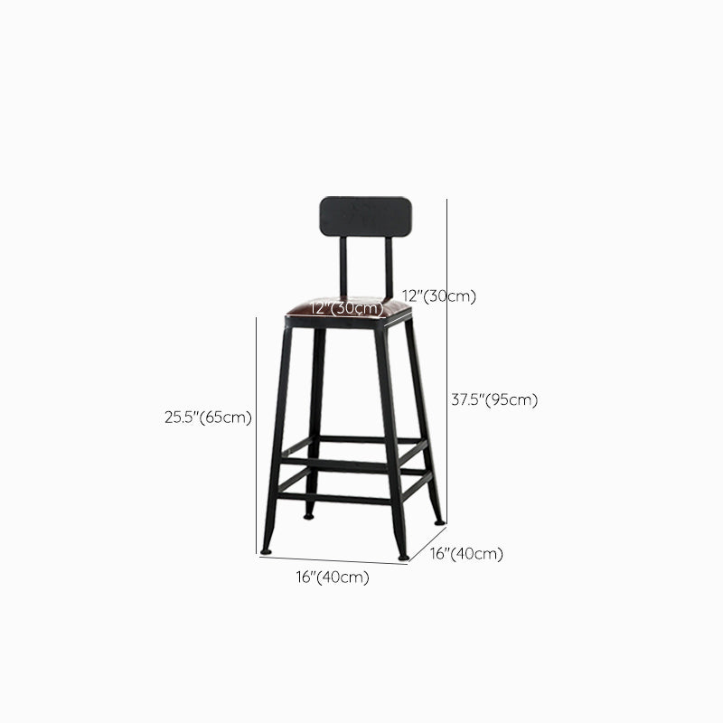 Industrial Black Counter Stool with Square Seat Metal Barstool for Bar