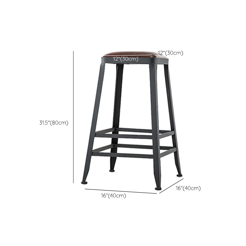 Industrial Black Counter Stool with Square Seat Metal Barstool for Bar