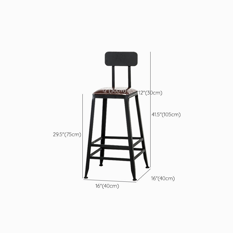 Industrial Black Counter Stool with Square Seat Metal Barstool for Bar