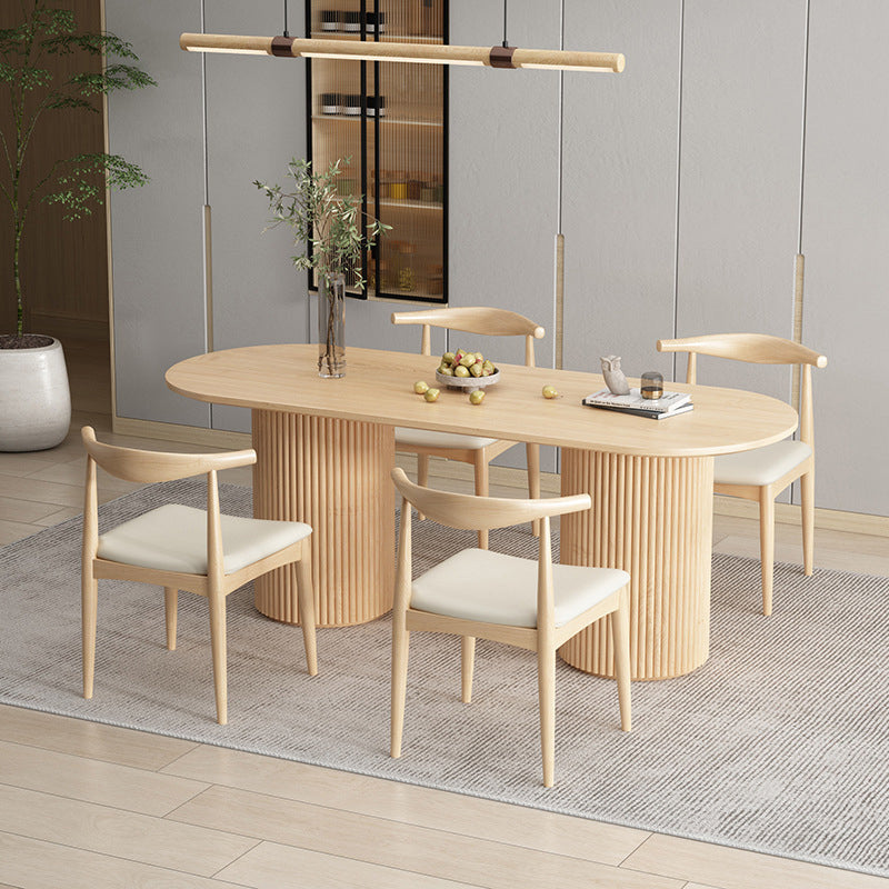 Modern Double Pedestal Table Oval Wood Dining Table for Home Kitchen