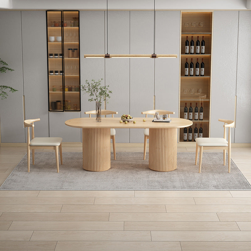 Modern Double Pedestal Table Oval Wood Dining Table for Home Kitchen