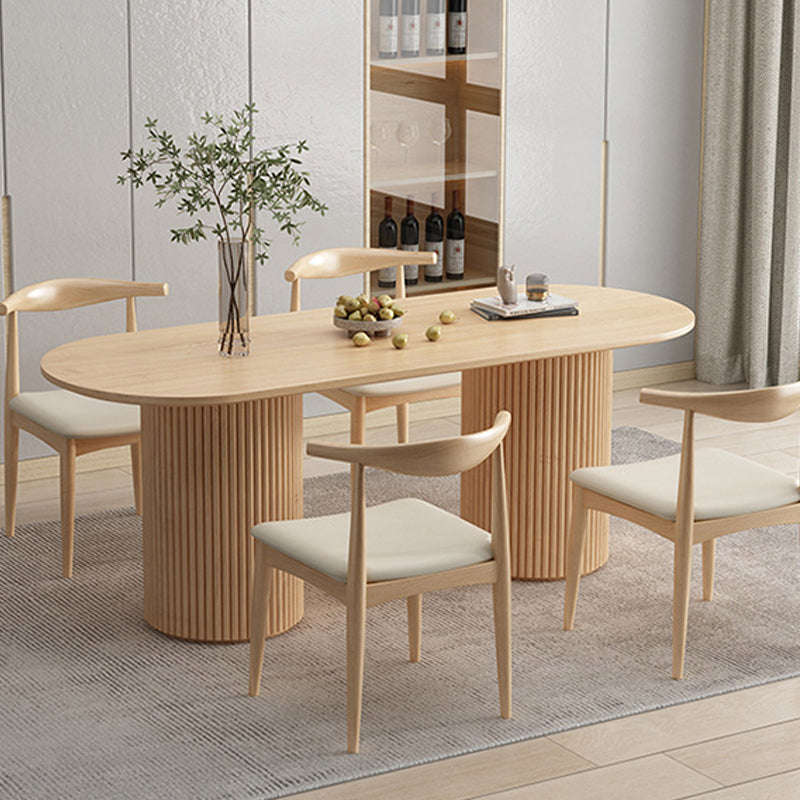 Modern Double Pedestal Table Oval Wood Dining Table for Home Kitchen
