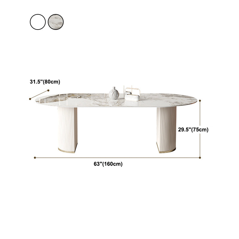 Modern Double Pedestal Table Oval Dining Table for Home Kitchen