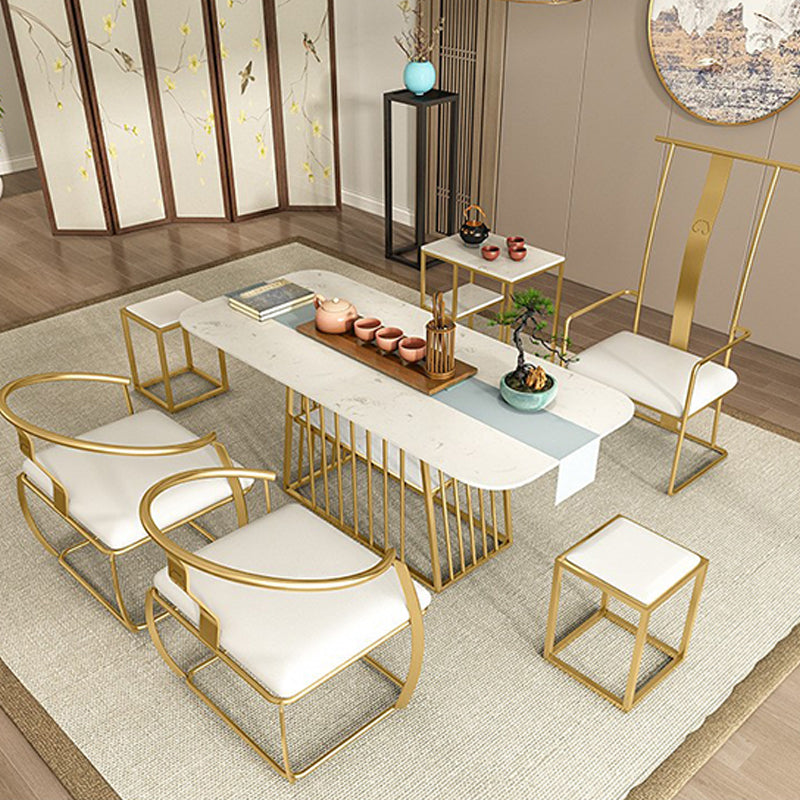 Metal and Stone Table Contemporary Minimalist Home Storage Rectangular Dining Table