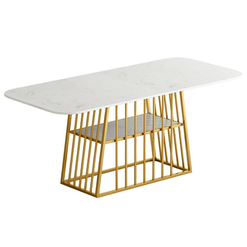 Metal and Stone Table Contemporary Minimalist Home Storage Rectangular Dining Table