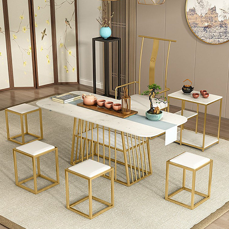 Metal and Stone Table Contemporary Minimalist Home Storage Rectangular Dining Table