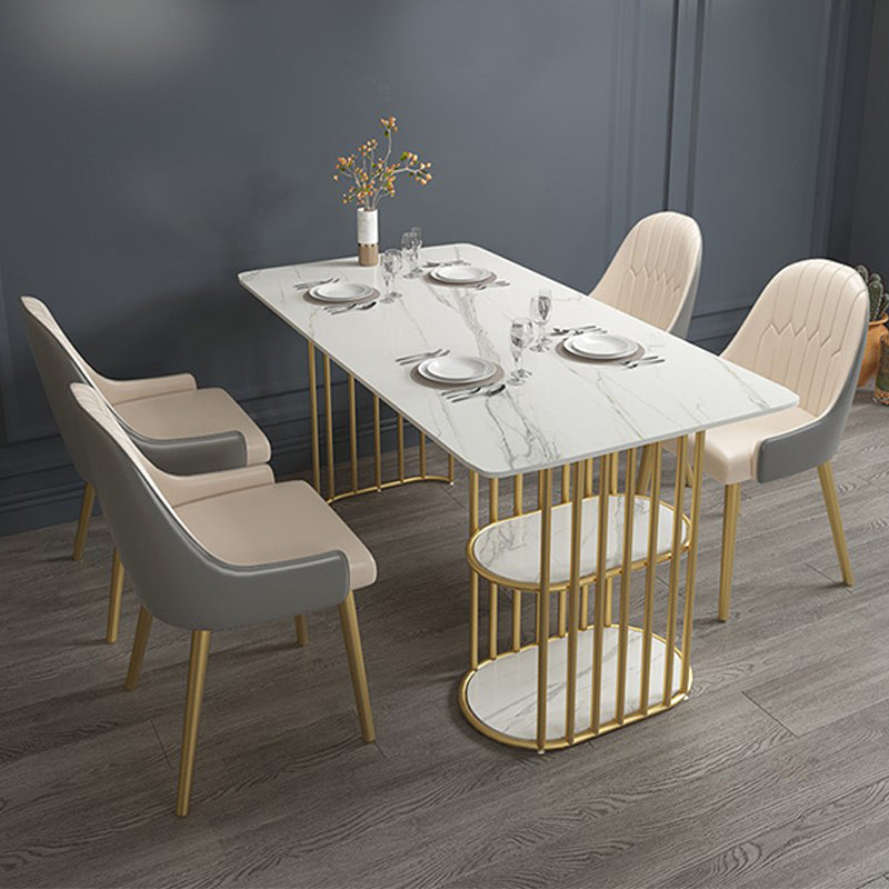 Stone and Metal Table Modern Minimalist Home Storage Rectangular Dining Table