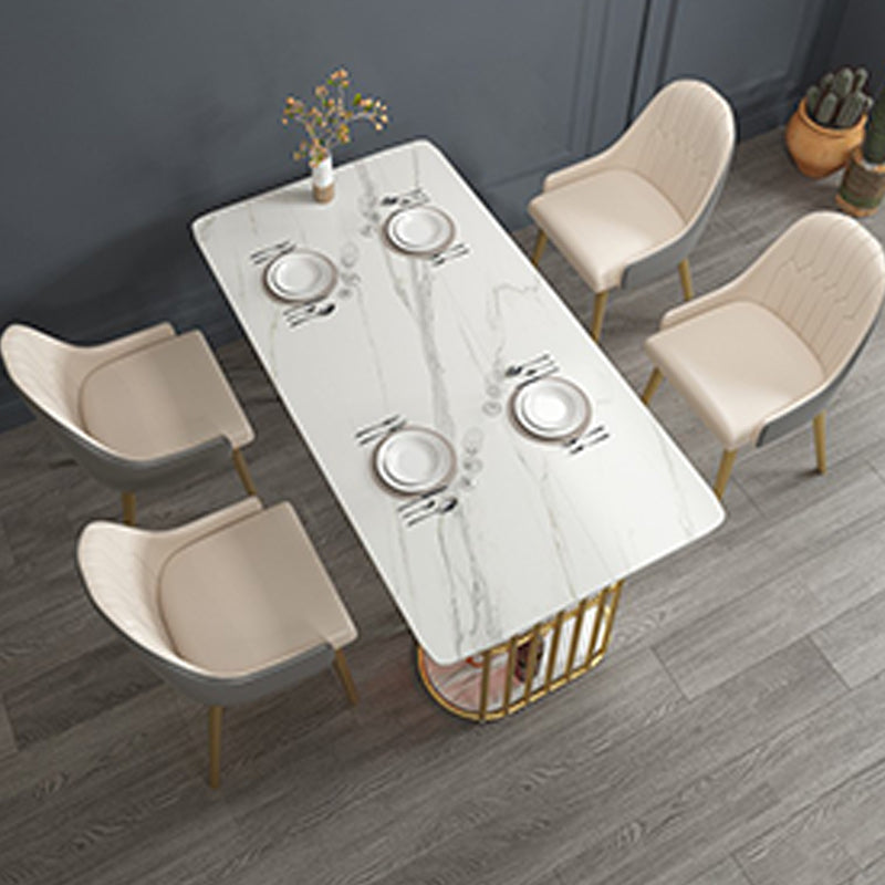 Stone and Metal Table Modern Minimalist Home Storage Rectangular Dining Table