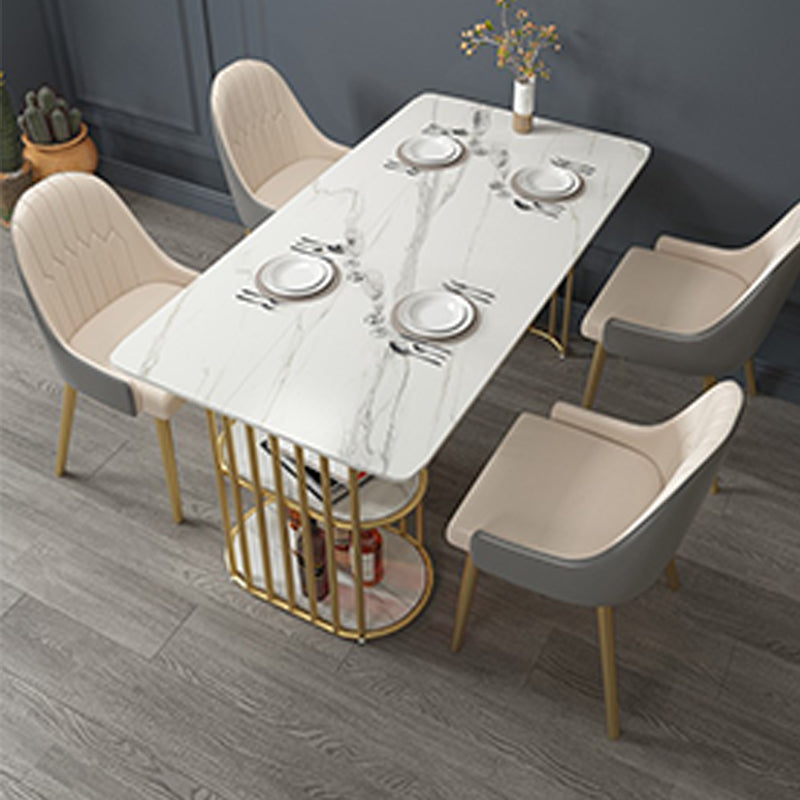 Stone and Metal Table Modern Minimalist Home Storage Rectangular Dining Table