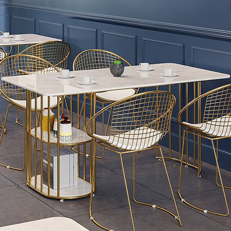 Stone and Metal Table Modern Minimalist Home Storage Rectangular Dining Table