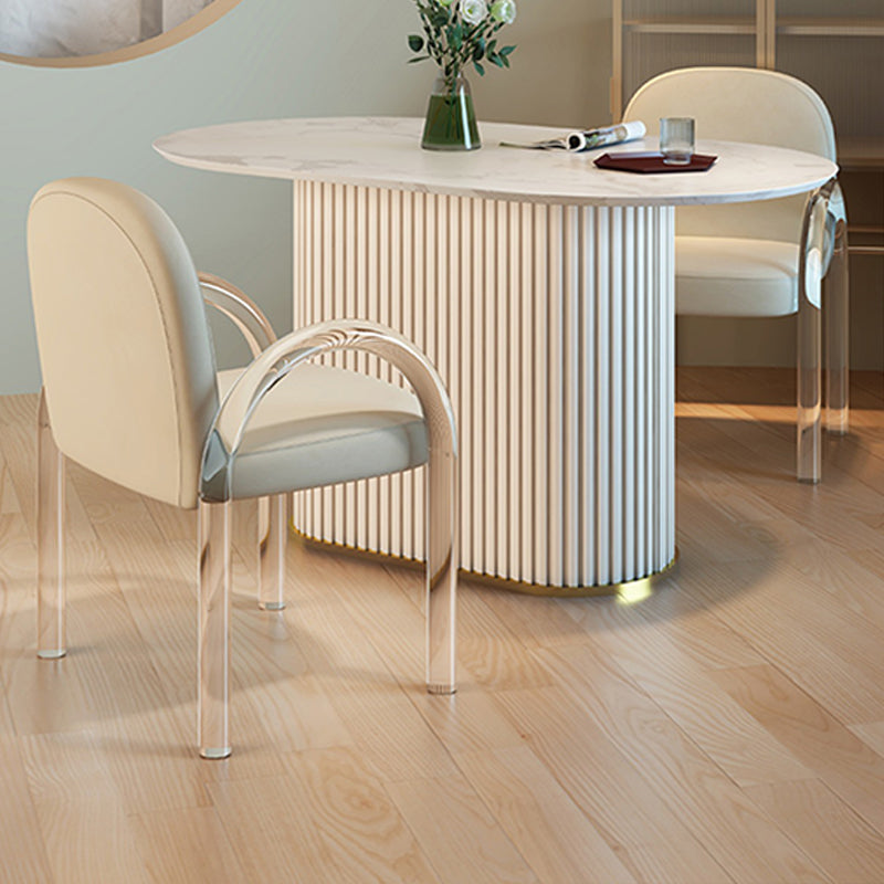 Slate and Metal Table Glam Style Simple Restaurant White Oval Dining Table