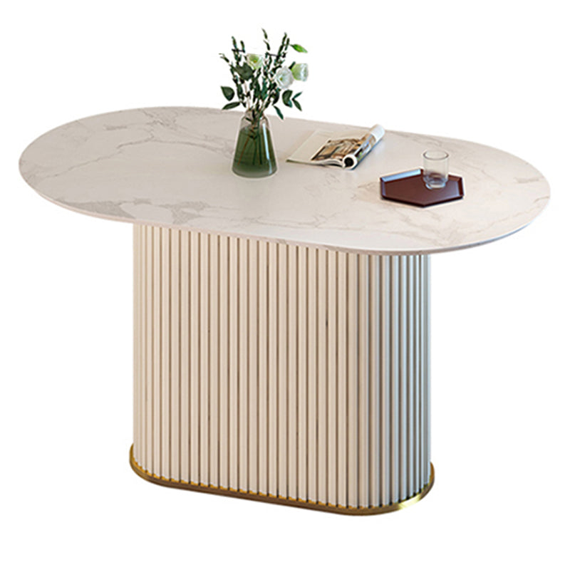 Slate and Metal Table Glam Style Simple Restaurant White Oval Dining Table