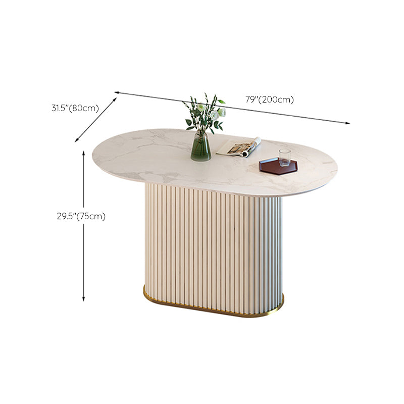 Slate and Metal Table Glam Style Simple Restaurant White Oval Dining Table