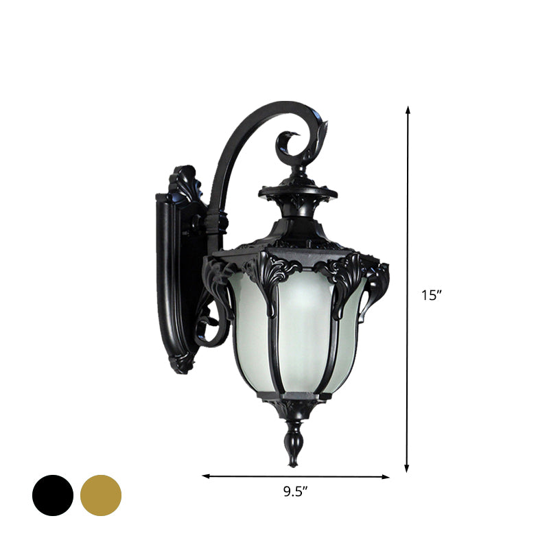 Lampada di foglie di applique esterni di ghianda in vetro bianco 1 leggero lampada da parete di finitura nera/ottone con braccio turbinale