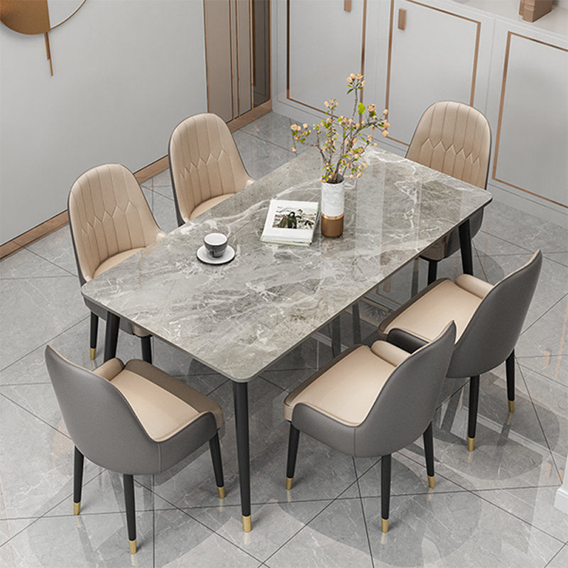 Slate and Metal Table Glam Style Rectangular Dining Table for Home Dining Room