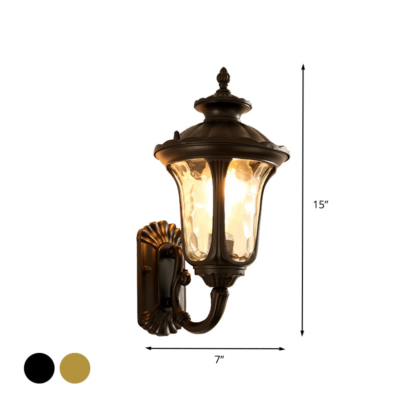Wasserglas Lotus Leichtfarmhaus 1 Lampe Outdoor -Wandlampe in Messing/Schwarz