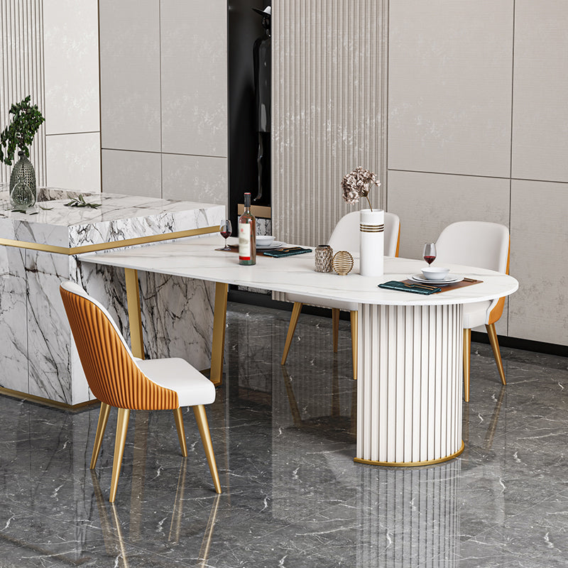 Luxury Sintered Stone Kitchen Table Free Form Double Base Table