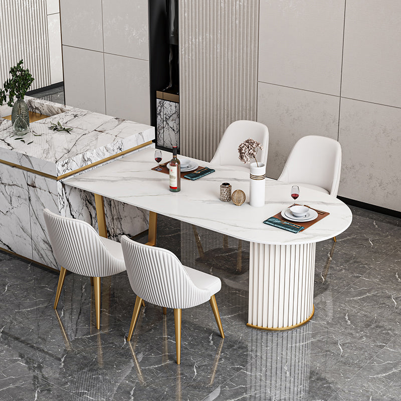 Luxury Sintered Stone Kitchen Table Free Form Double Base Table