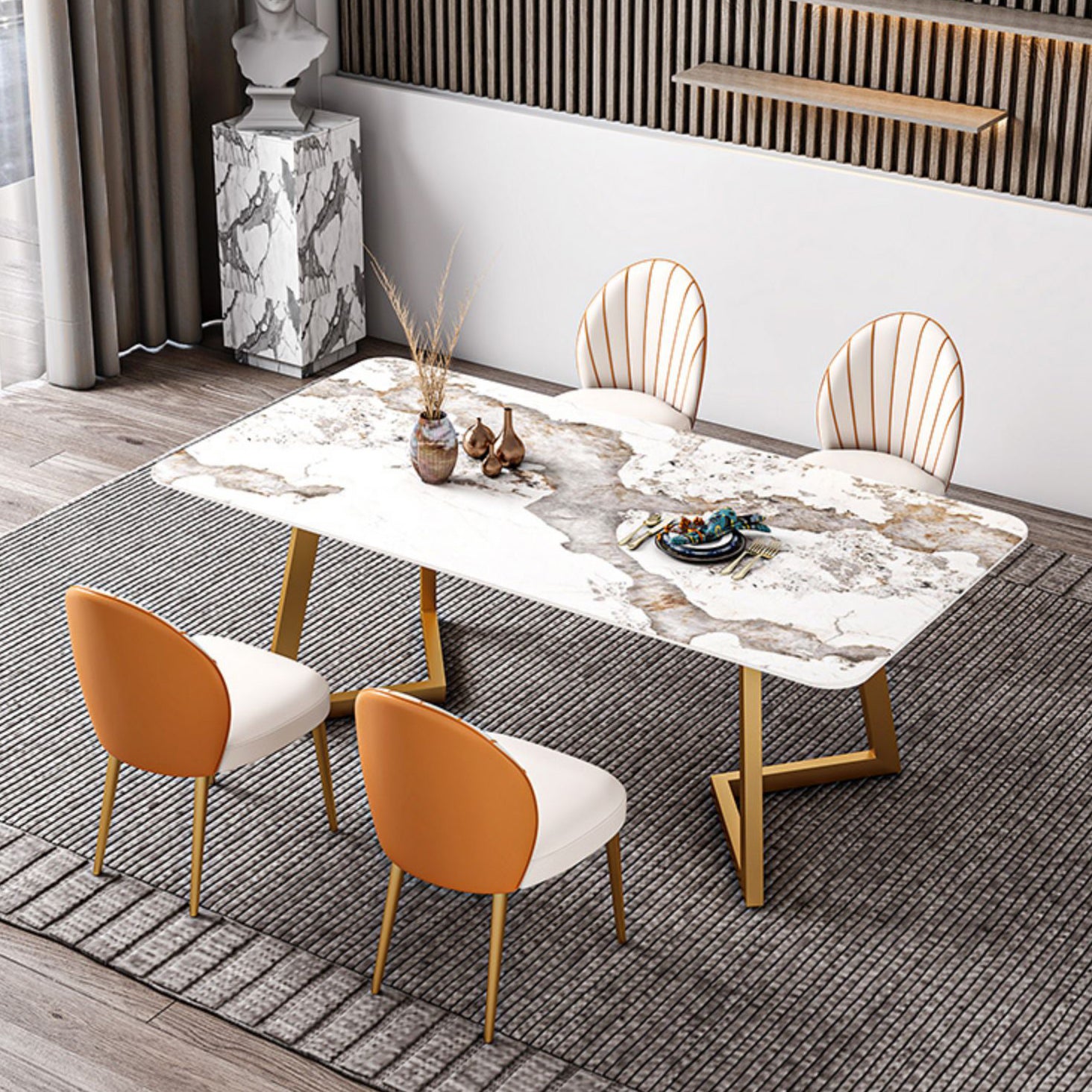 Iron and Slate Table Glam Style Simple Home Rectangular Dining Table