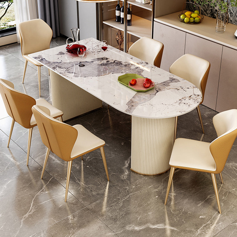 Luxury Free Form Dining Table Sintered Stone Home Fixed Double Base Table